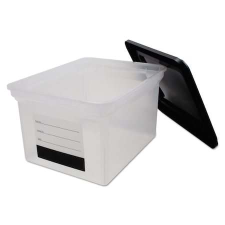 Innovative Storage Designs File Boxes, Plastic, 17.75" W, 14" D, 10.25" H, Lift-Off Lid Closure, Clear/Black 55802